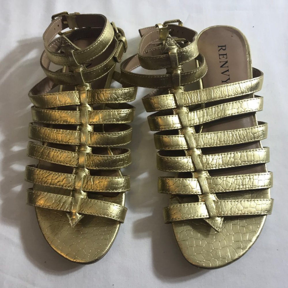 RENVY SASHA LOW WEDGE GOLD GLADIATOR SANDAL